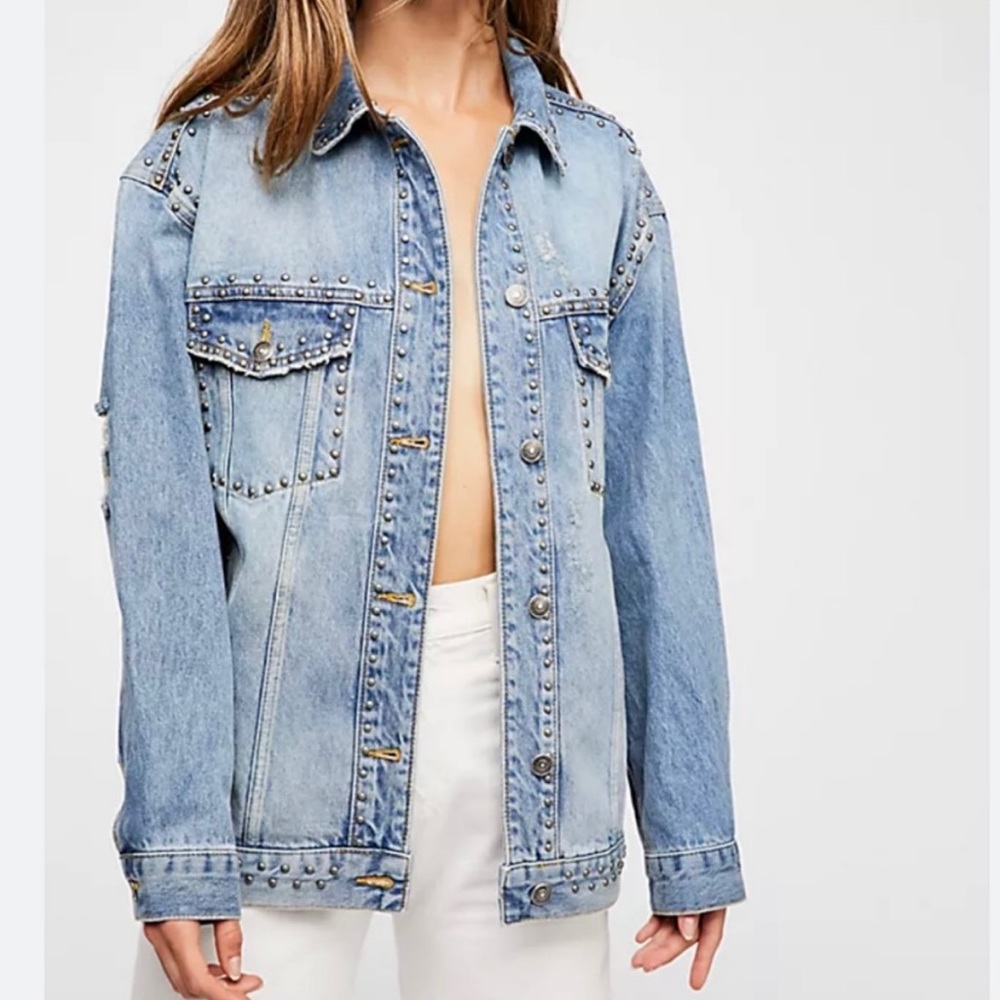 Free People studded denim trucker jacket